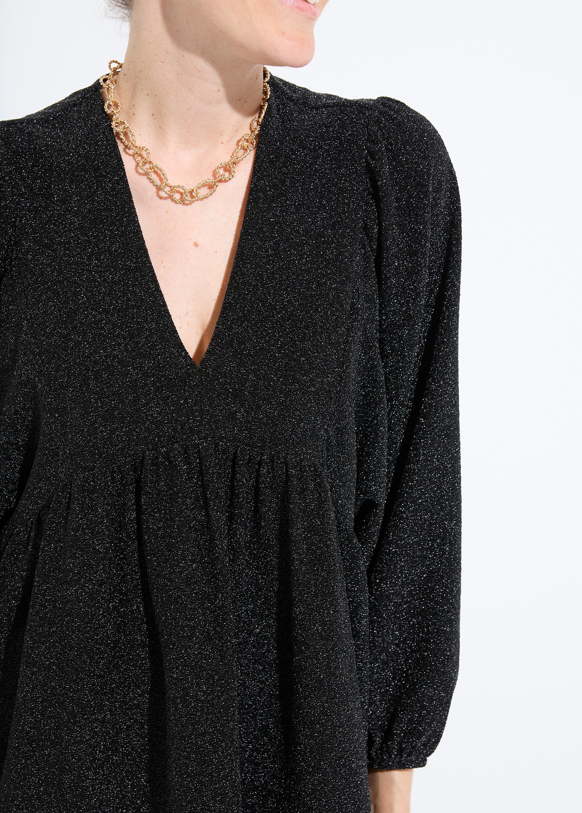 T-shirt_tunique_maille_brillante_manches_bouffantes_Noir_DE1_slim