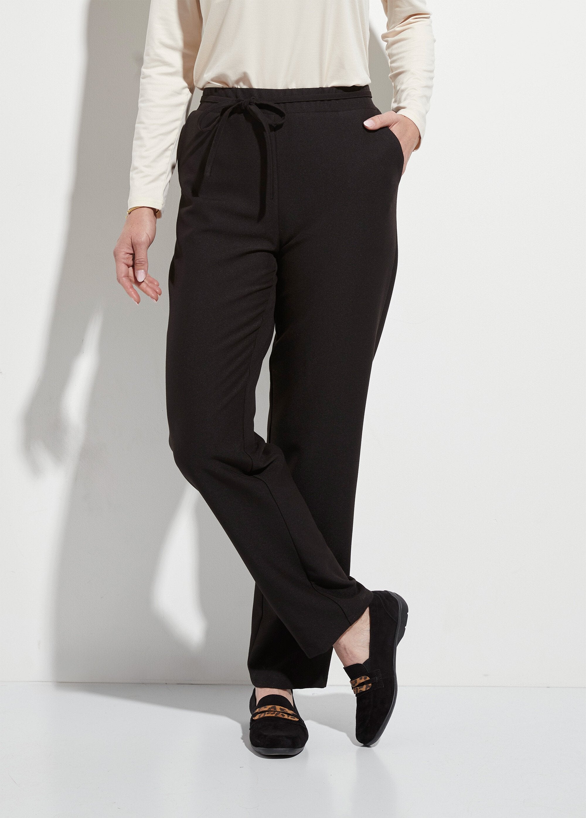 Pantalón_recto_con_cintura_elástica_3/4_Negro_FA1_slim