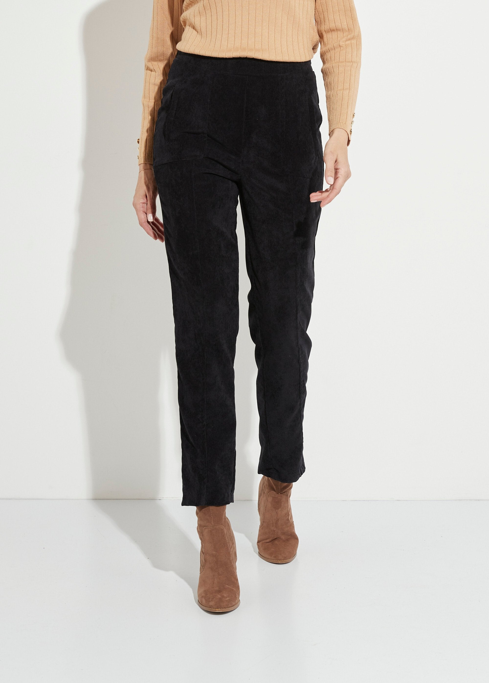 Pantalón_recto_con_cintura_elástica_y_terciopelo_milrayas_Negro_FA1_slim