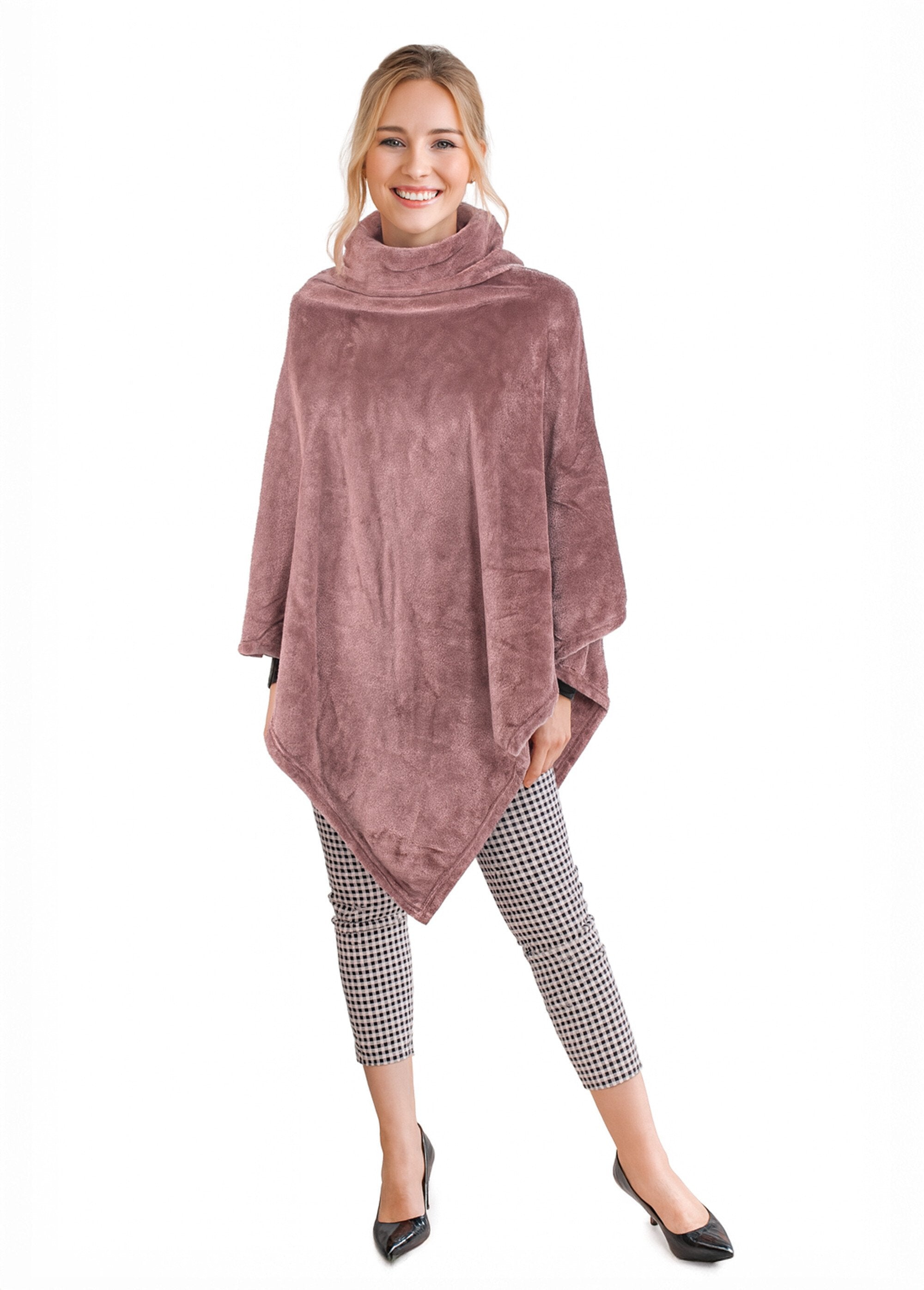 Poncho_maille_polaire_avec_col_montant_Rose_FA1_slim