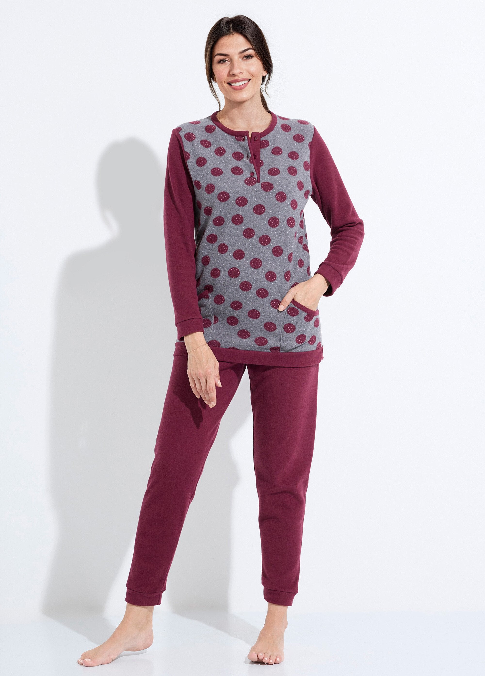 Pyjama_pantalon_maille_milano_imprimé_pois_Bordeaux_FA1_slim