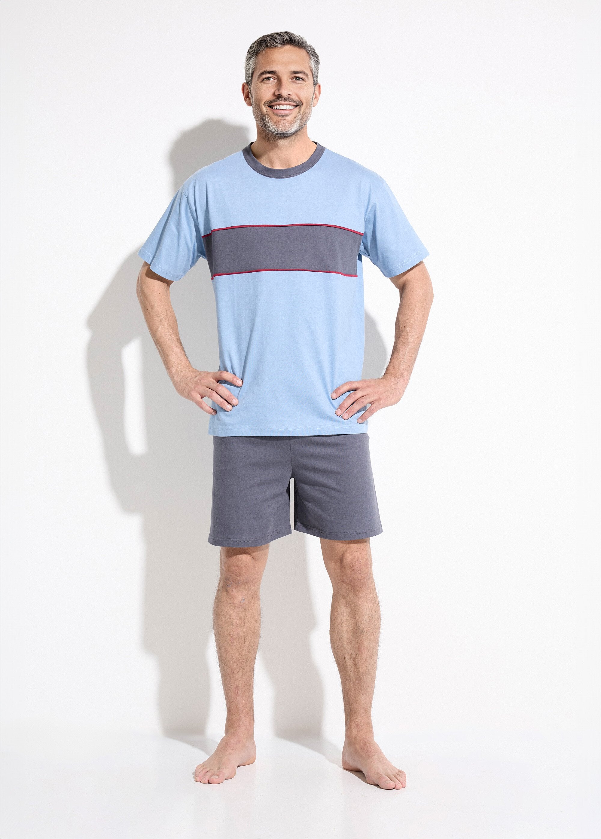 Pijama_corto_de_algodón_bicolor_Azul_FA1_slim