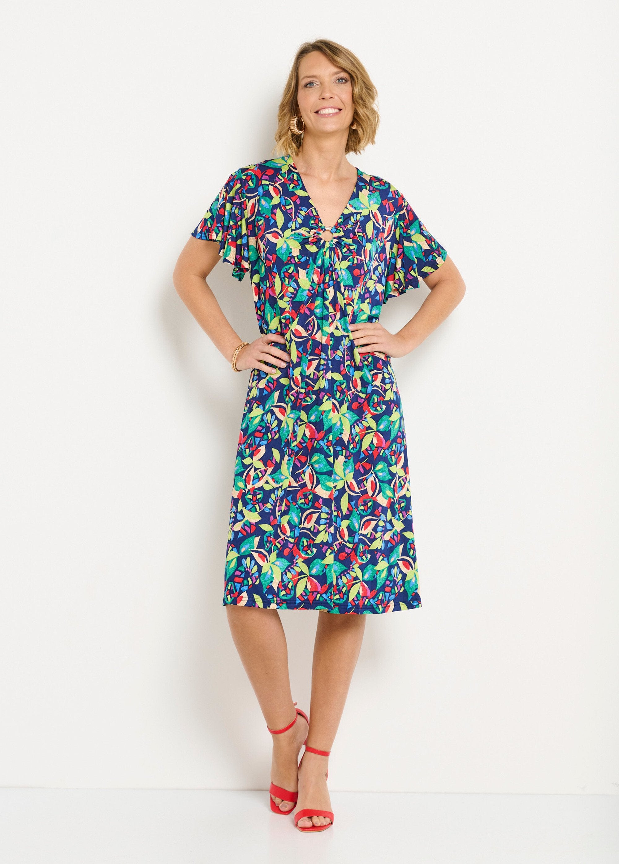 Vestido_corto_evasé_con_estampado_multicolor_Estampado_azul_marino_FA2_slim