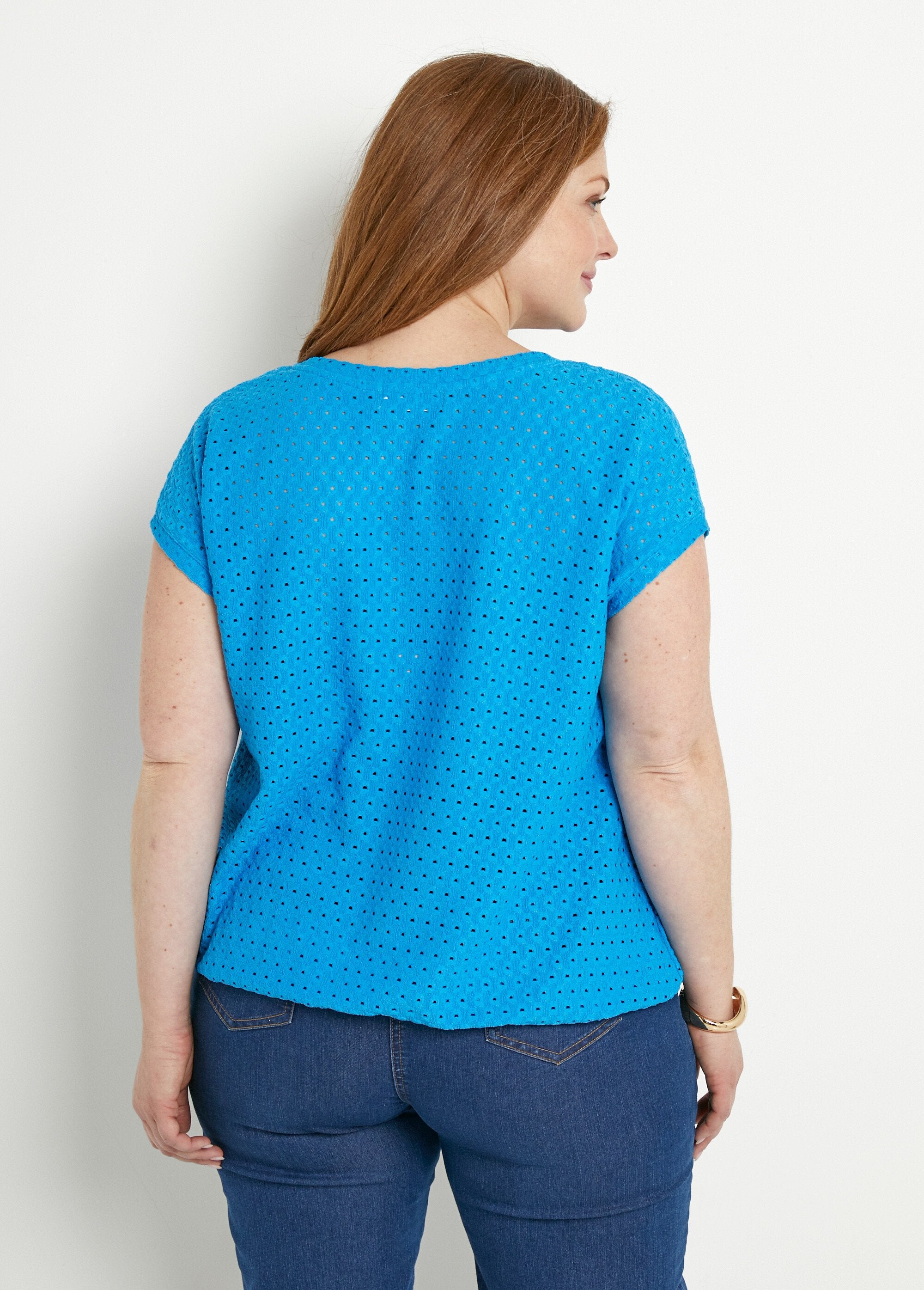 Camiseta_holgada_con_blusa_corta_lisa_de_cuello_en_V_Turquesa_DO1_curvy