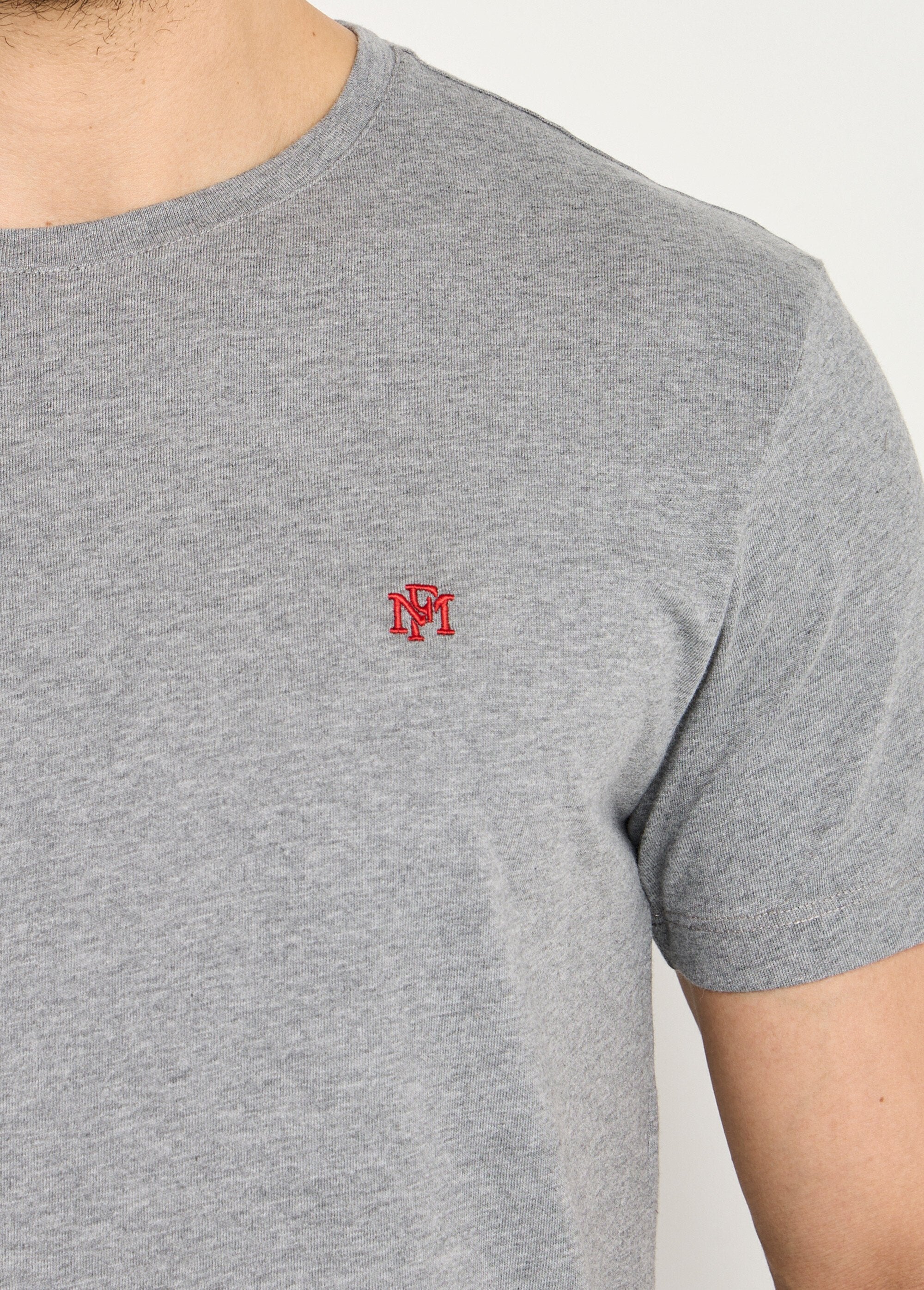 Camiseta_de_cuello_redondo_bordada_de_manga_corta_Gris_jaspeado_DE1_slim