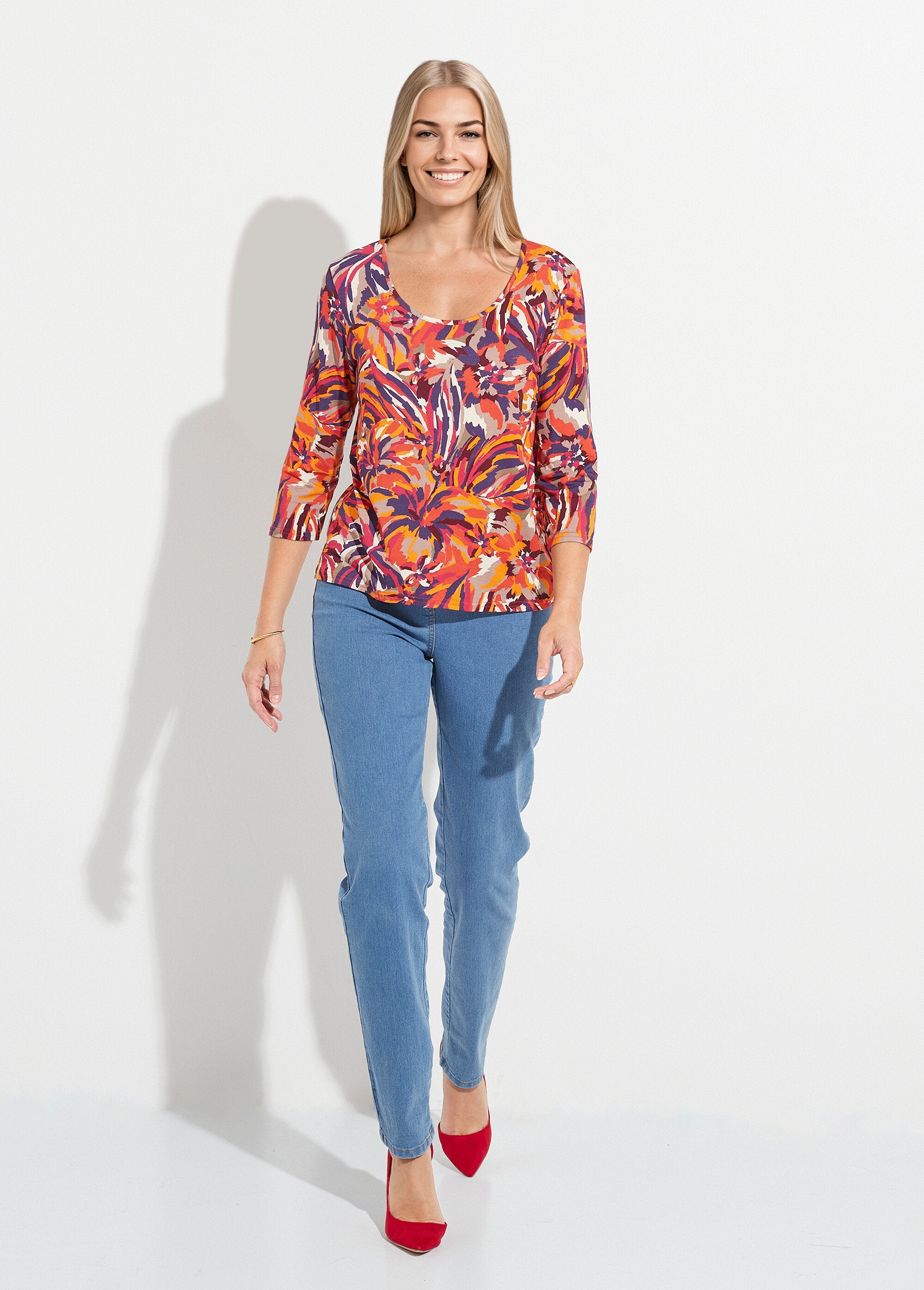 Camiseta_de_cuello_redondo_con_mangas_3/4_Estampado_de_miel_SF1_slim