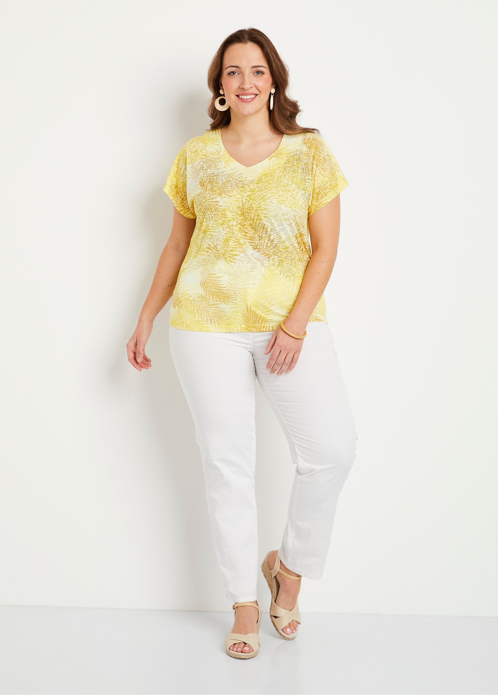 Camiseta_corta_punto_devoré_estampada_AMARILLO_SF1_curvy