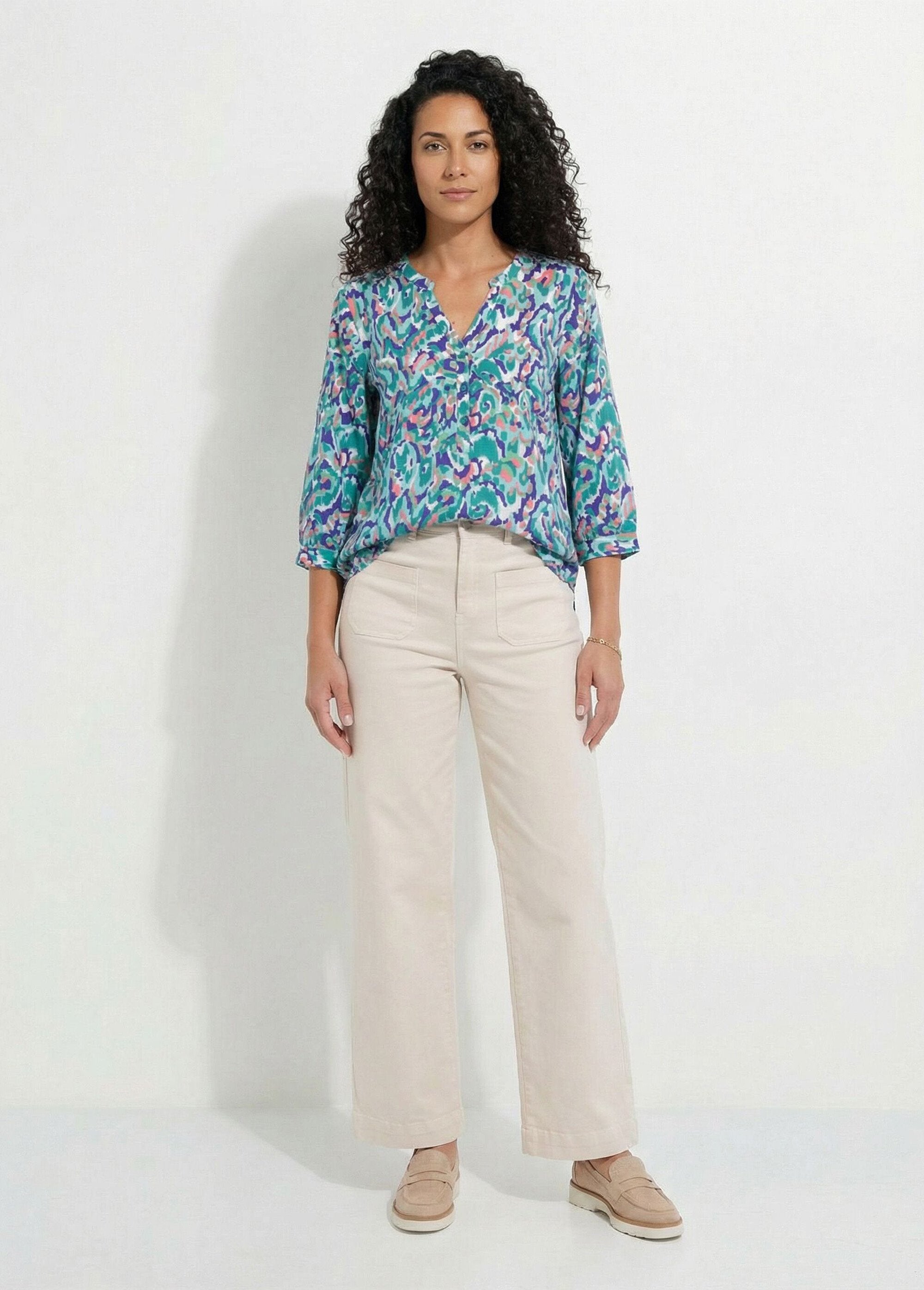 Túnica_larga_holgada_estampada_con_mangas_3/4_Estampado_verde_SF1_slim