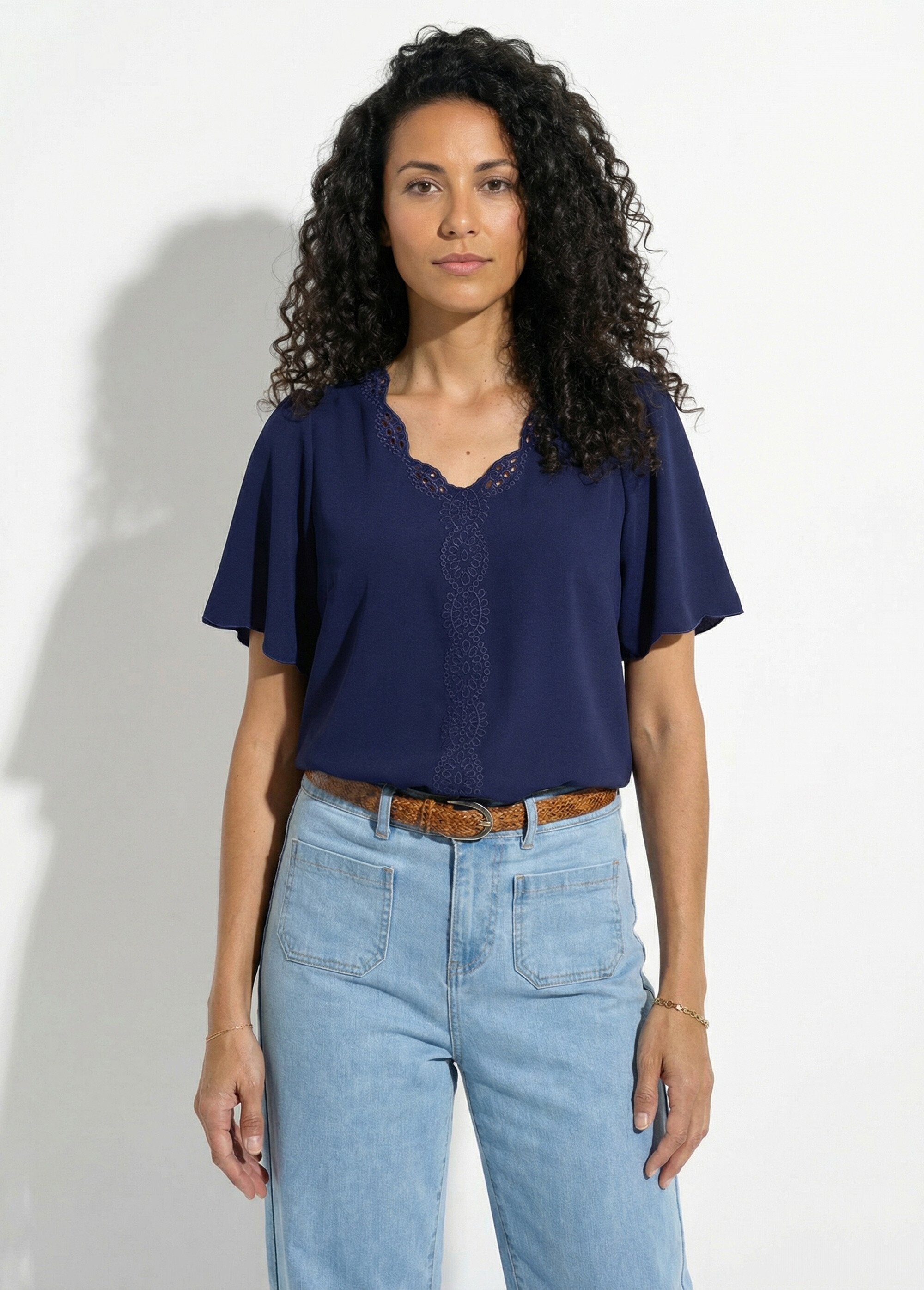 Tunique_longue_brodée_manches_courtes_unie_Bleu_nuit_FA1_slim