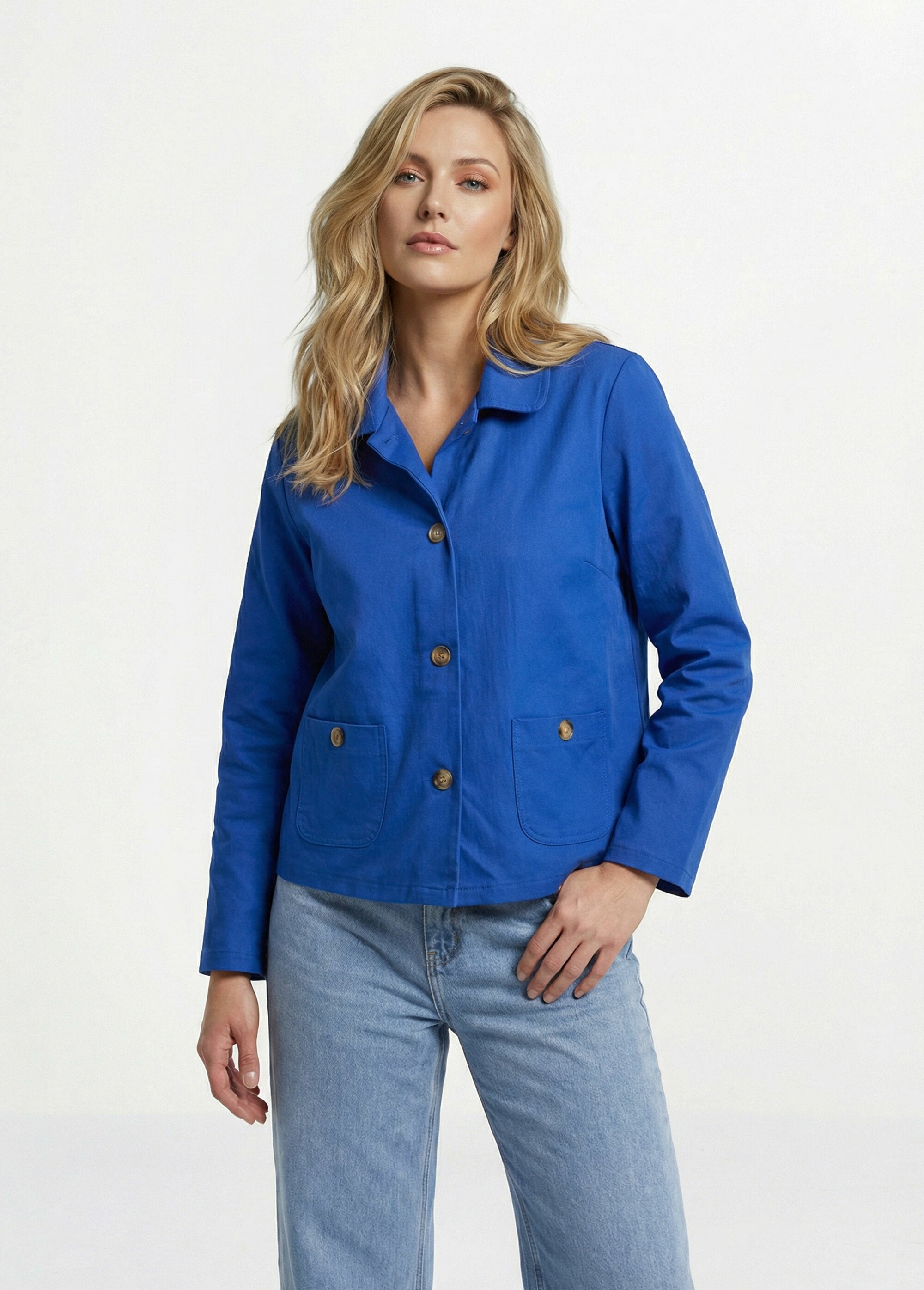 Veste_boite_en_coton,_avec_col_claudine_Bleu_dur_FA1_slim